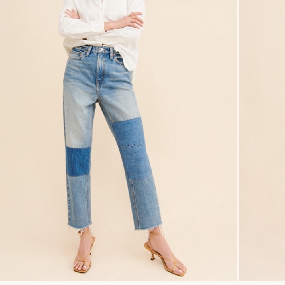 Patchwork Slim Straight Jeans